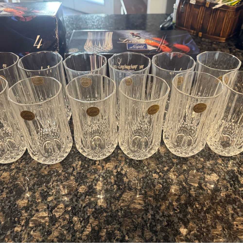 VTG 80s Longchamp Cristal D’Arques 12oz Crystal Highball Water Glasses